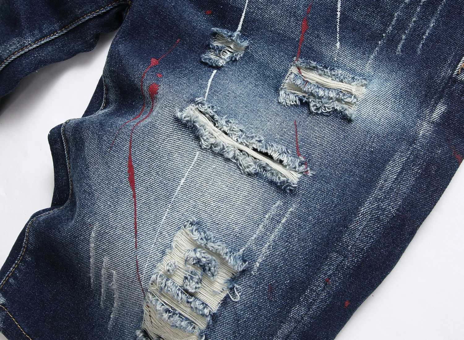 Retro Summer Men Graffiti Ripped Denim Shorts Jeans Destroyed Hole Plus Size Fifth Pants Shorts Male Brand Clothes T250603