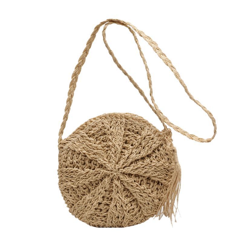 designer 2025 New Simple Round Tassel Crossbody Straw Woven Bag for Women Handmade Summer Beach Vacation Shoulder Bag