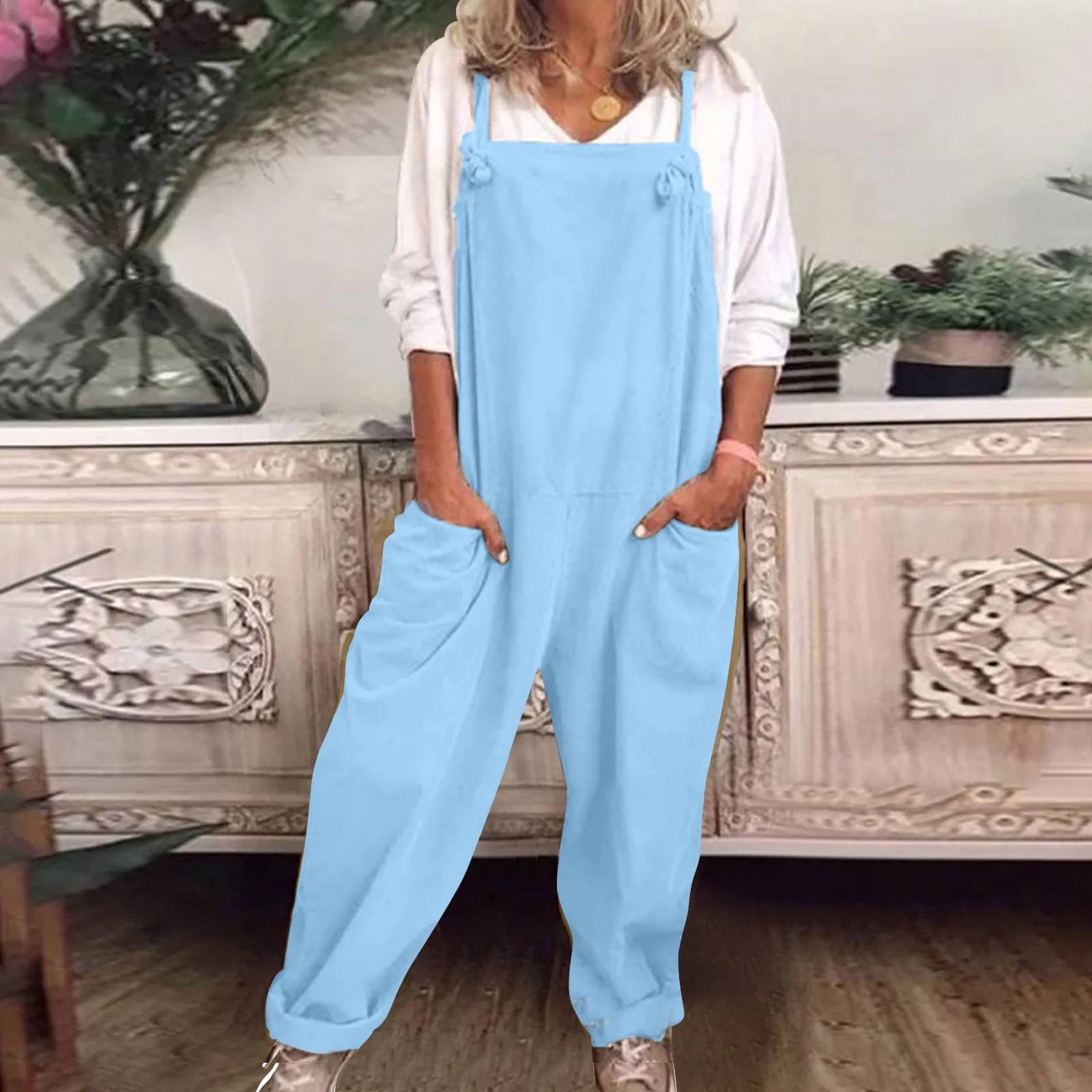 Womens Plus Size Overalls Casual Loose Dungarees Romper Baggy Playsuit Jumpsuit Female Casual Sport Workout Zipper Jumpsuit 250530