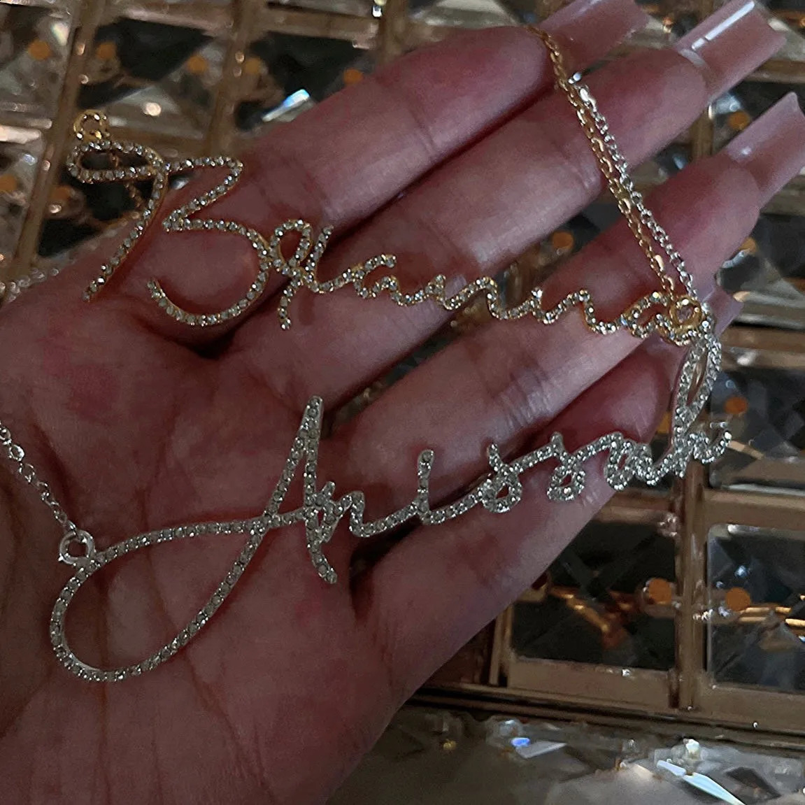 DUOYING Custom Name Script Nameplate Necklace Birthstone Pave Outline Zircon Pendant Choker Necklace Jewelry Cute Gift 250529