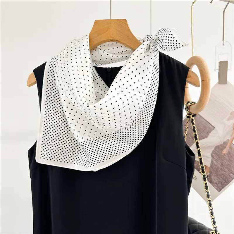 68cm French Retro 5 Polka Dot Scarf Womens Spring and Summer New Imitation Silk Scarf Fashion Versatile Headscarf Shawl W250602