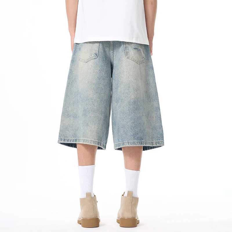 New Summer Loose Denim Shorts Men Y2k Oversize Fashion Washing Ripped Mens Shorts Streetwear Vintage Baggy Hole Short Jeans T250603