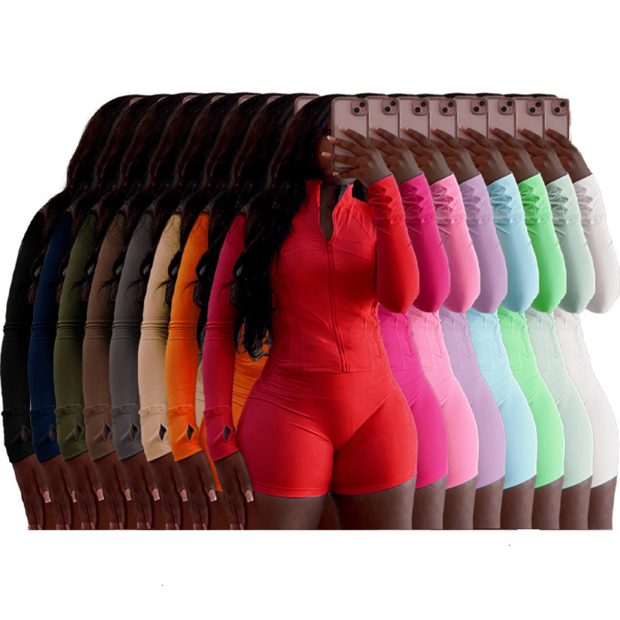 Women Tracksuits Two Pieces Set 2025 New Fashion Sports Leisure Sexy Tight Long Sleeve Shorts Sportwear 16 Colours