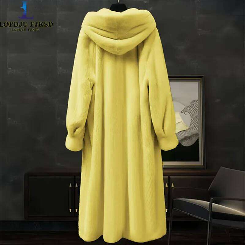 Faux Mink Fur Coat for Women,Covered Button Jackets,Hooded Overcoat,Female Clothes,Thicken Warm,Winter,2025