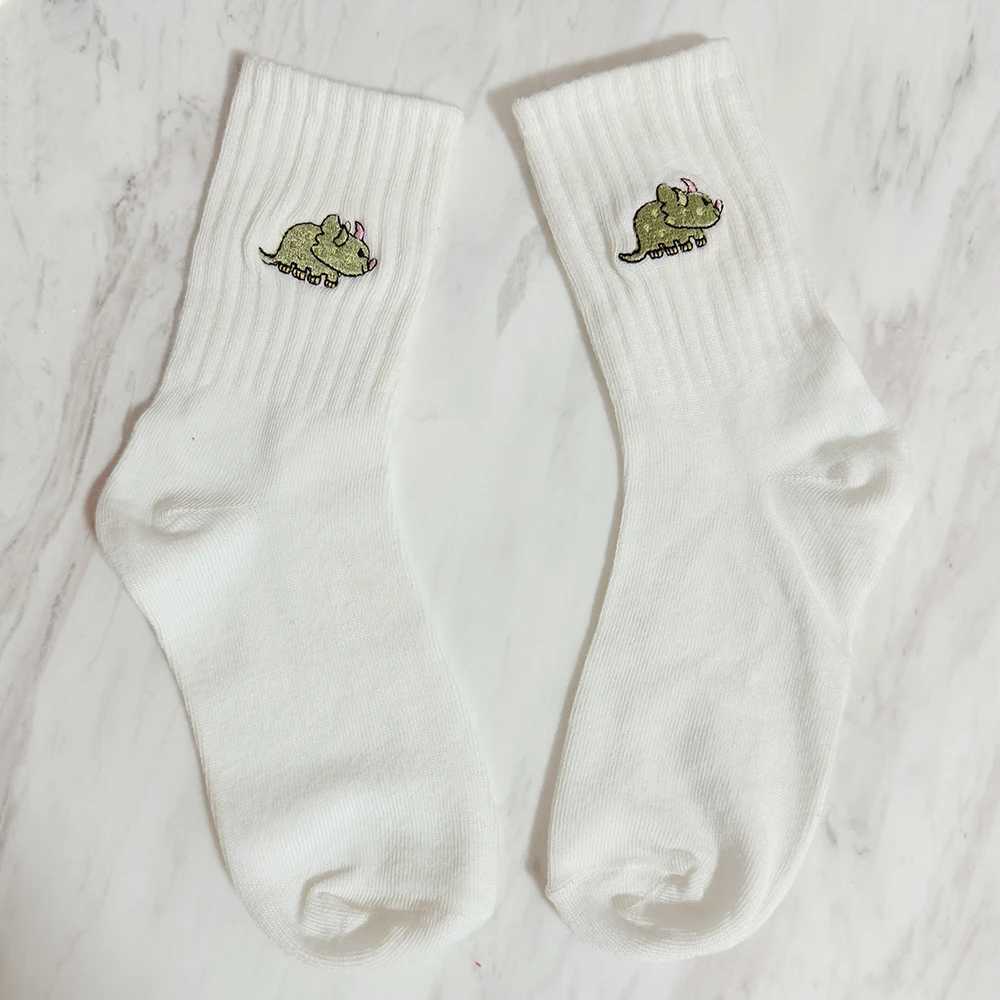 5 Pairs/Pack Cute Women Embroidery Dinosaur Socks White Lovely Cartoon Animal Vintage Short Novelty Crazy Funny Cozy SocksT250602