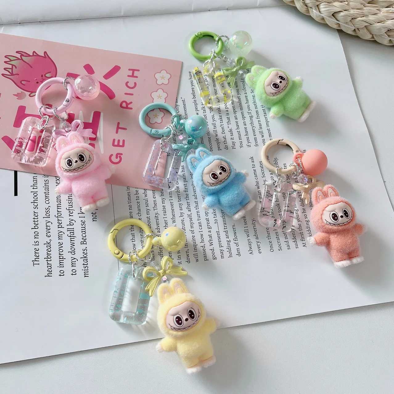 Kawaii Bowknot Labubu Keychain Mobile Phone Backpack Hanging Keychain Cartoon Pendant Charms Cute Keyrings Kids Students Gift XJ250602