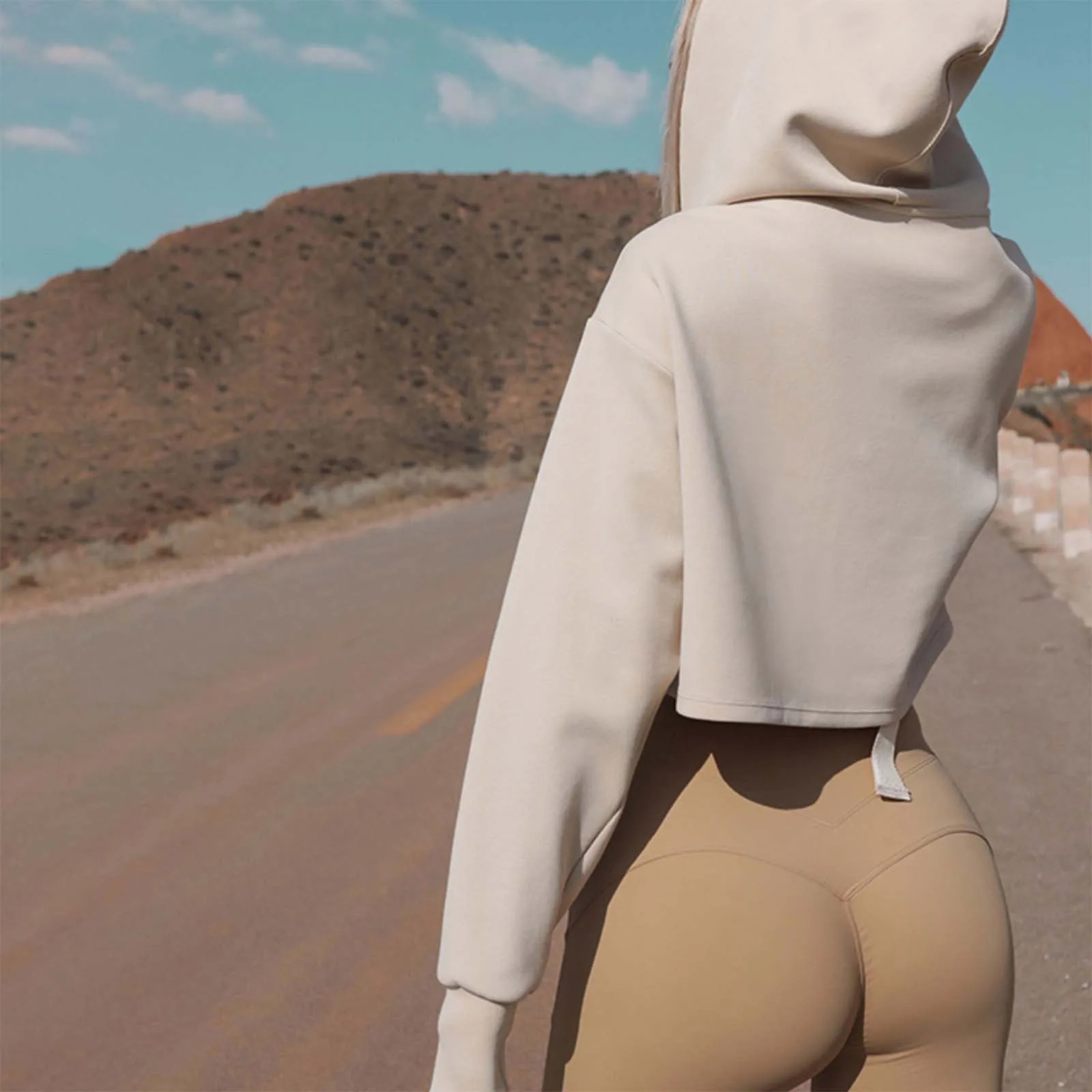 Womens Hoodie Trendy Casual Sweatshirts Long Sleeve Cropped Tops Hoodies Solid Casual Hooded Pullover Sportwear Sudaderas 250603