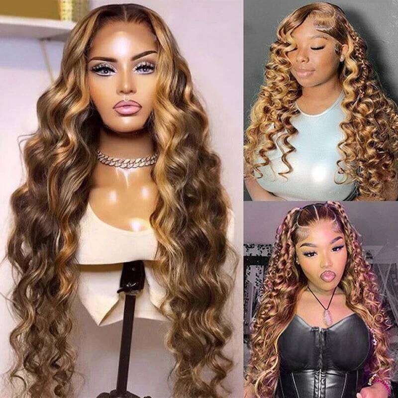 30 34 Inch Loose Deep Wave Frontal Wig 13x6 Ombre Highlight HD 4/27 Colored Curly 13x4 Lace Front Human Hair Wigs