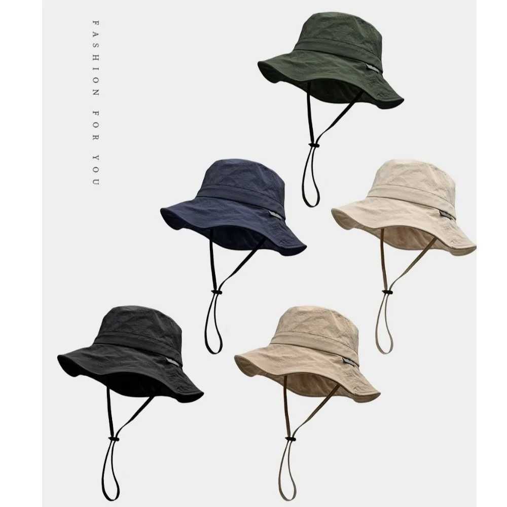 New Trendy Bucket Hat Anti-Sun Adjustable Sunscreen Hat Anti-UV Breathable Beach Hat Summer W250602