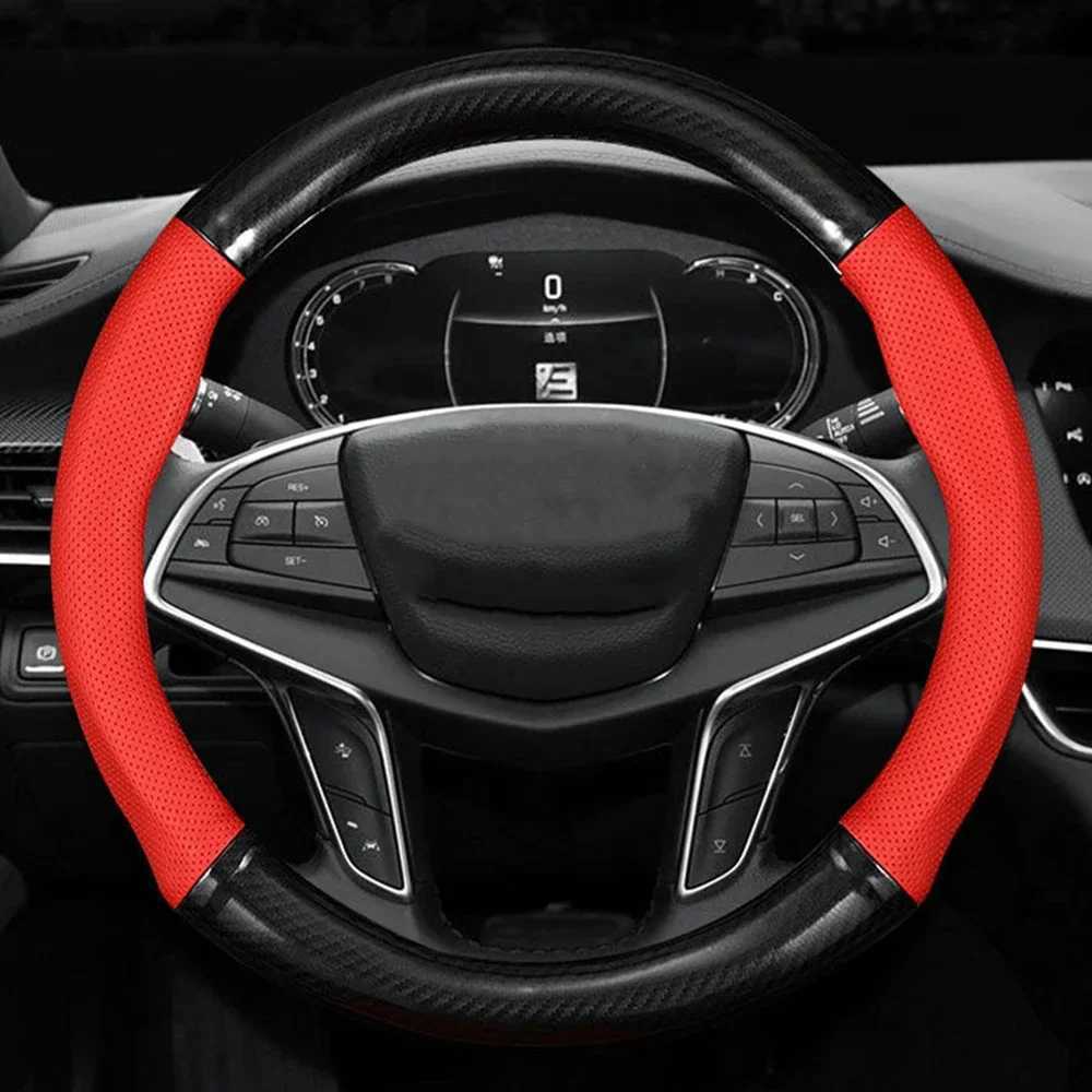 Universal Car Steering Wheel Cover Carbon Fiber Leather Three-dimensional Anti Slip Timple And Fashionable Car Accessories R250603