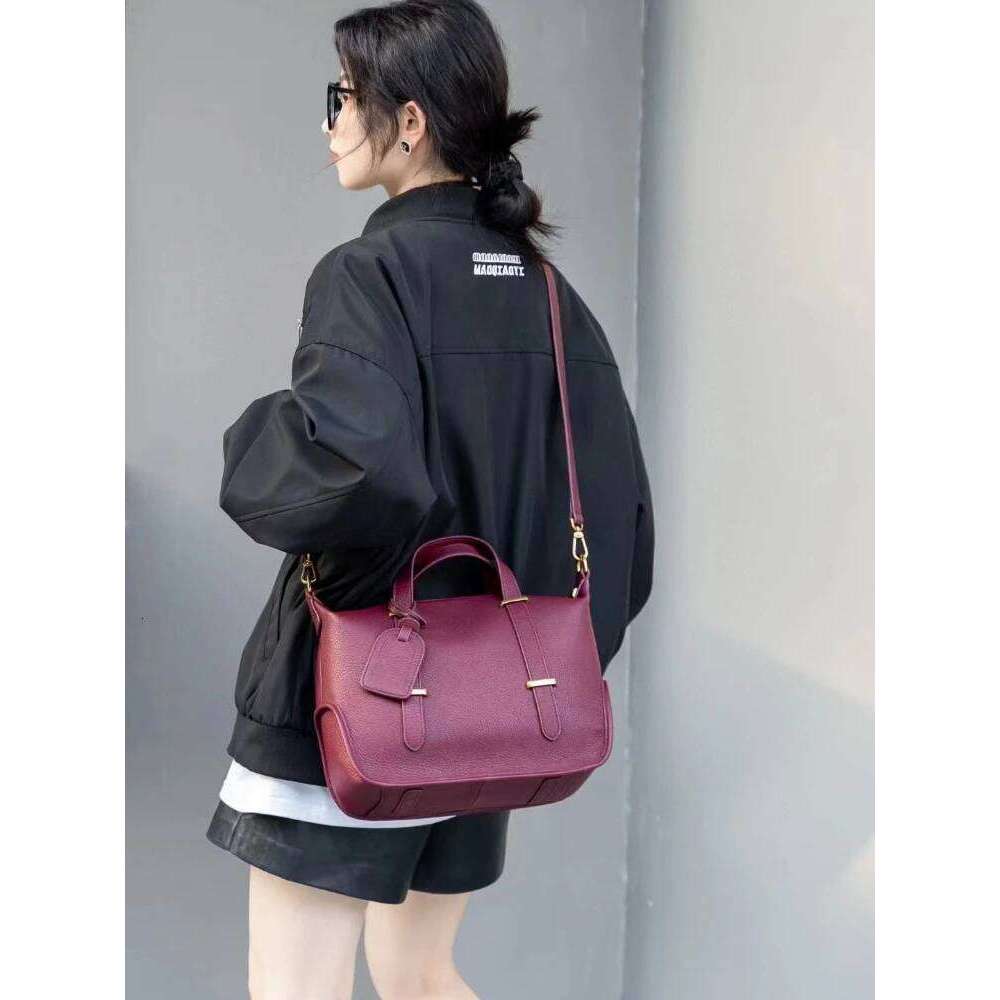Winter Dark Red Green Pillow Tote Large Natural Cow Leather Women's Handbag Fashion All-match Quality Ladies Shoulder Bag