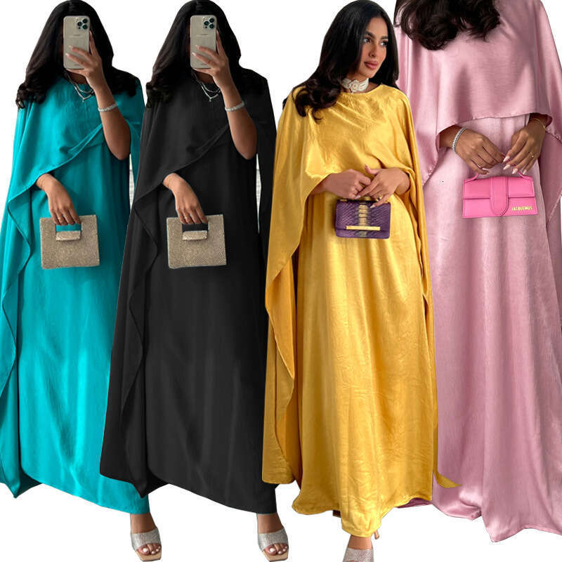 Mq108 Modest Large Sleeve Long Modern Satin Soft Outer Abaya Fashion Dress B5