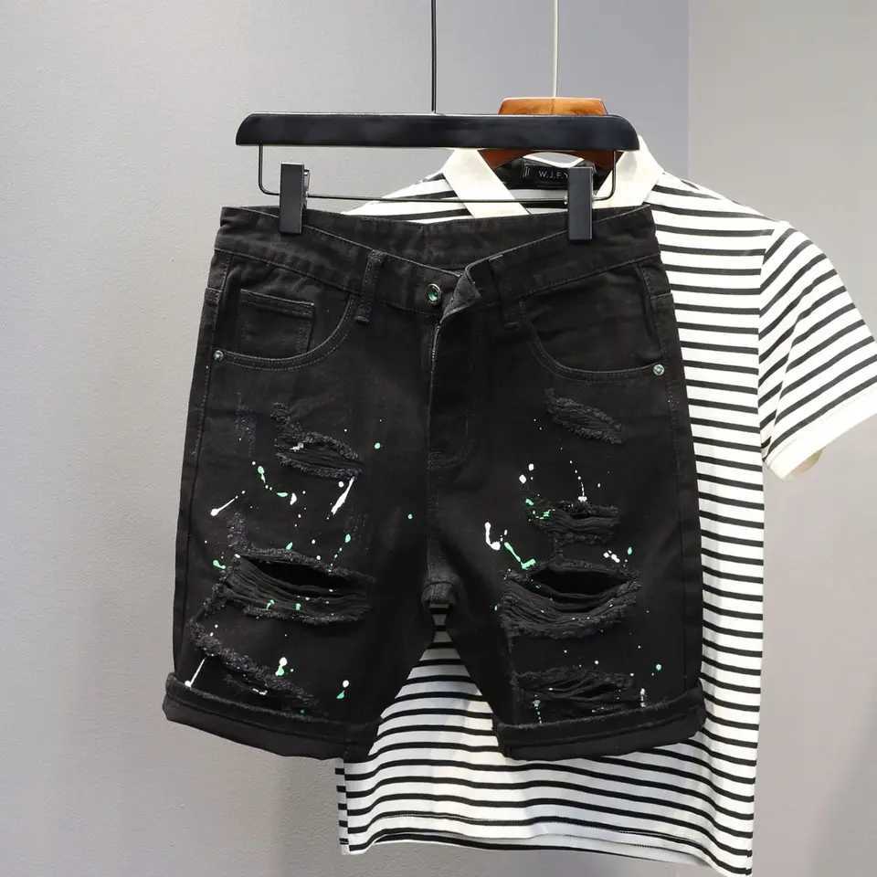 Skinny Short Jeans Pants for Men Black Ripped Man Denim Shorts Slim Sale Vintage Xxxl Luxury Jorts Korean Fashion New in Popular T250603