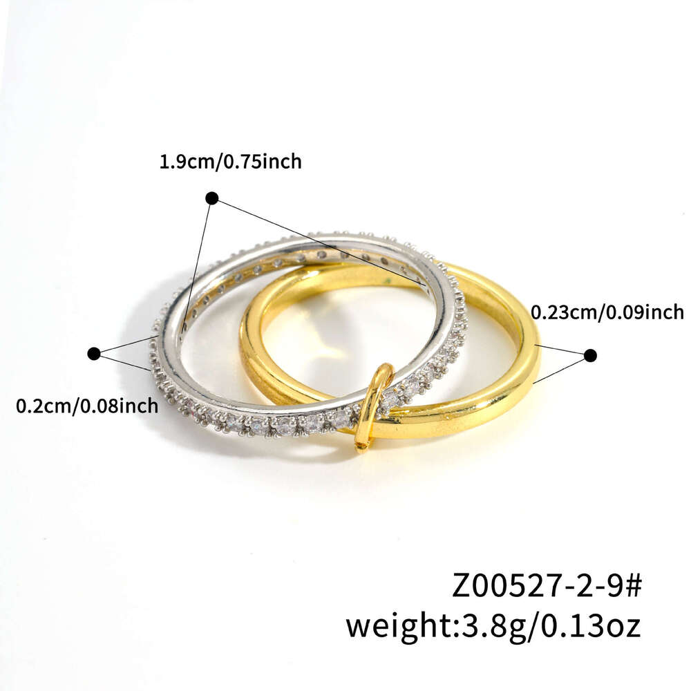 MOXI Stackable Plain Band High-End Sense Personality Copper Inlaid Zircon Jewelry Two-Tone Ring