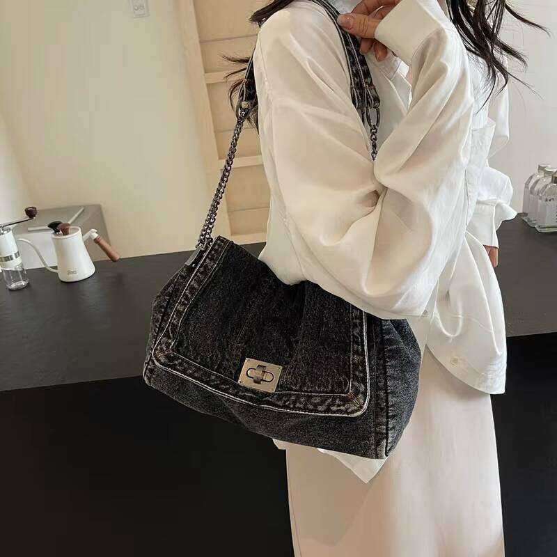 DHgargets High Quality Denim Women's Crossbody Bag Fashionable Zipper Solid Color Bags for Women Famous Brand Handbag