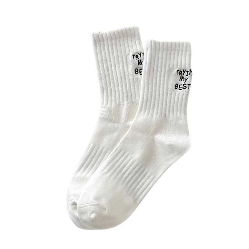 Women Crew Socks New Spring Summer Japanese Style Letter Embroidery Sports Socks Womens Breathable Girls White Socks T250602