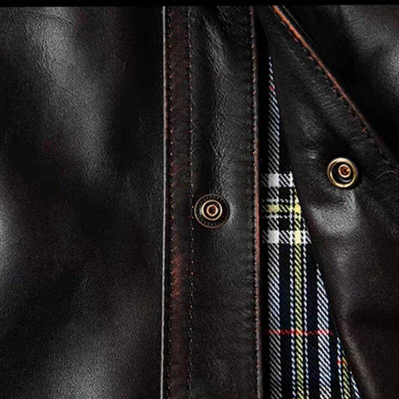 Tea Core First-Layer Horsehide Hand-Rubbed Retro Natural Men's Lapel Slim Short Motorcycle Leather Jacket