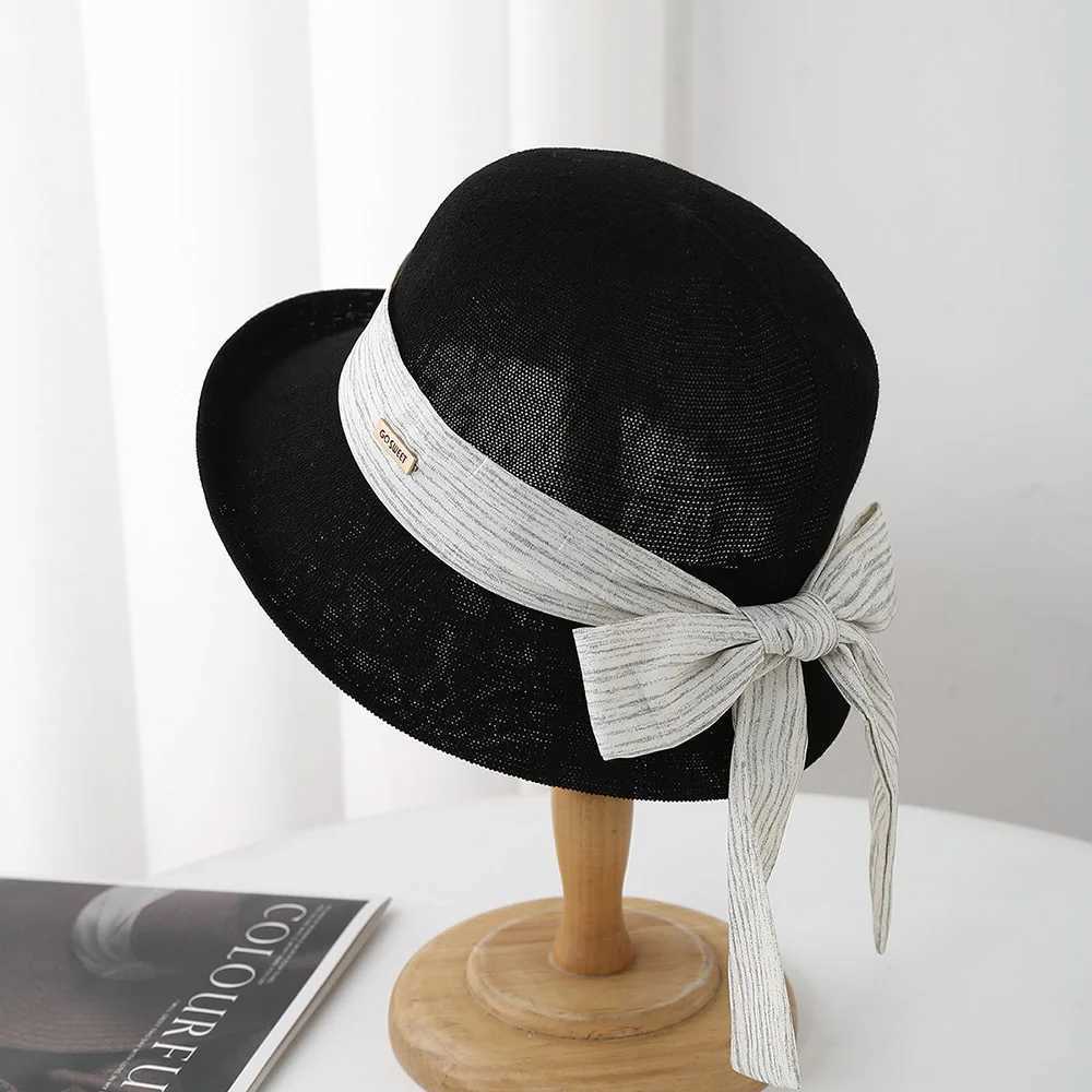 Summer Hat Women New Fashion Breathable Sunshade Sunscreen Wide Brim Sun Beach Accessories Bucket Hat With Bow W250602