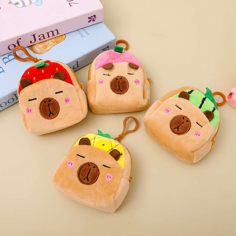 Fruit Style Capybara Cute Cartoon Plush Coin Purse Lipstick Storage Square Small Backpack