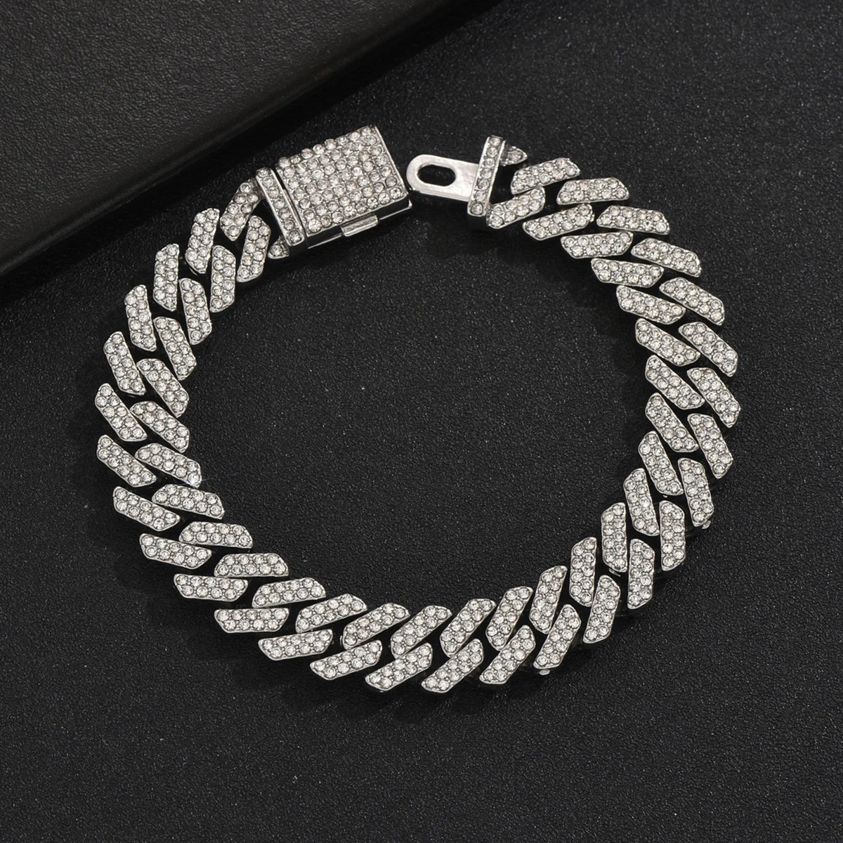 Hip Hop Cuban Bracelet For Men Full Shiny Crystal Stone Wide Double Color Brcelet Rock Style Fashion Statement Jewelry 250530