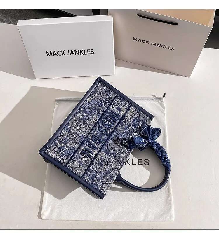 Blue Color Fashion Embroidery Tote High Quality Large Capacity Women's Handbag Shoulder Lady Purse Female Casual Bag