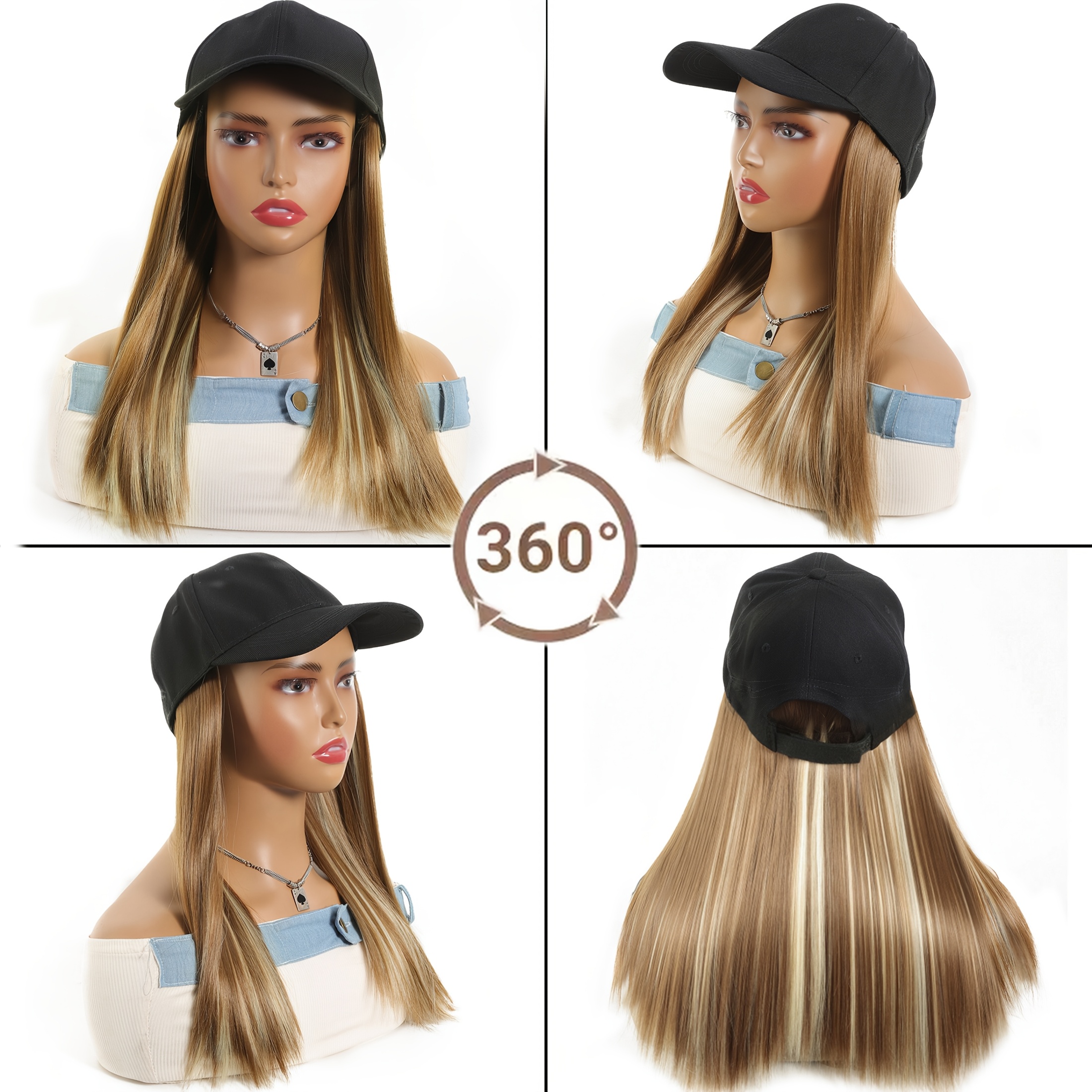 Connection Straight Hair Baseball Cap Adjustable Synthetic Beginner-Friendly Elegant Natural Appearance Suitable for Daily Use