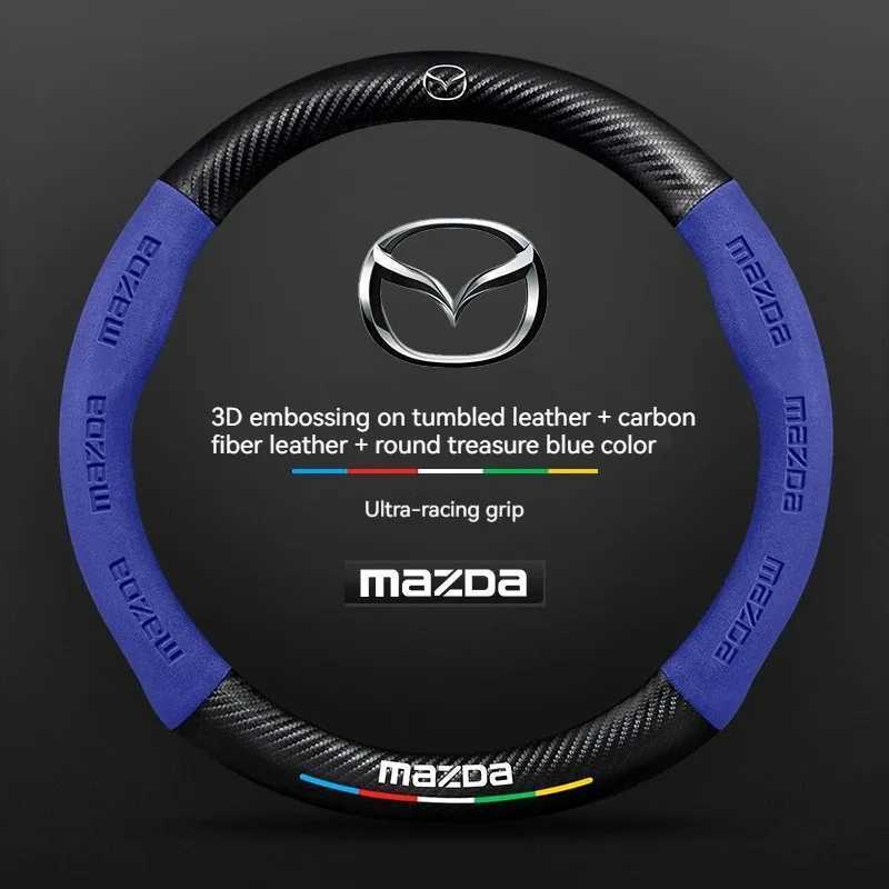 For Mazda 3 5 6 SKYACTIV Axela Atenza CX30 CX5 CX8 CX9 MX5 RX8 RX7 BT50 Carbon fiber Suede Car Steering Wheel Cover Accessories R250603