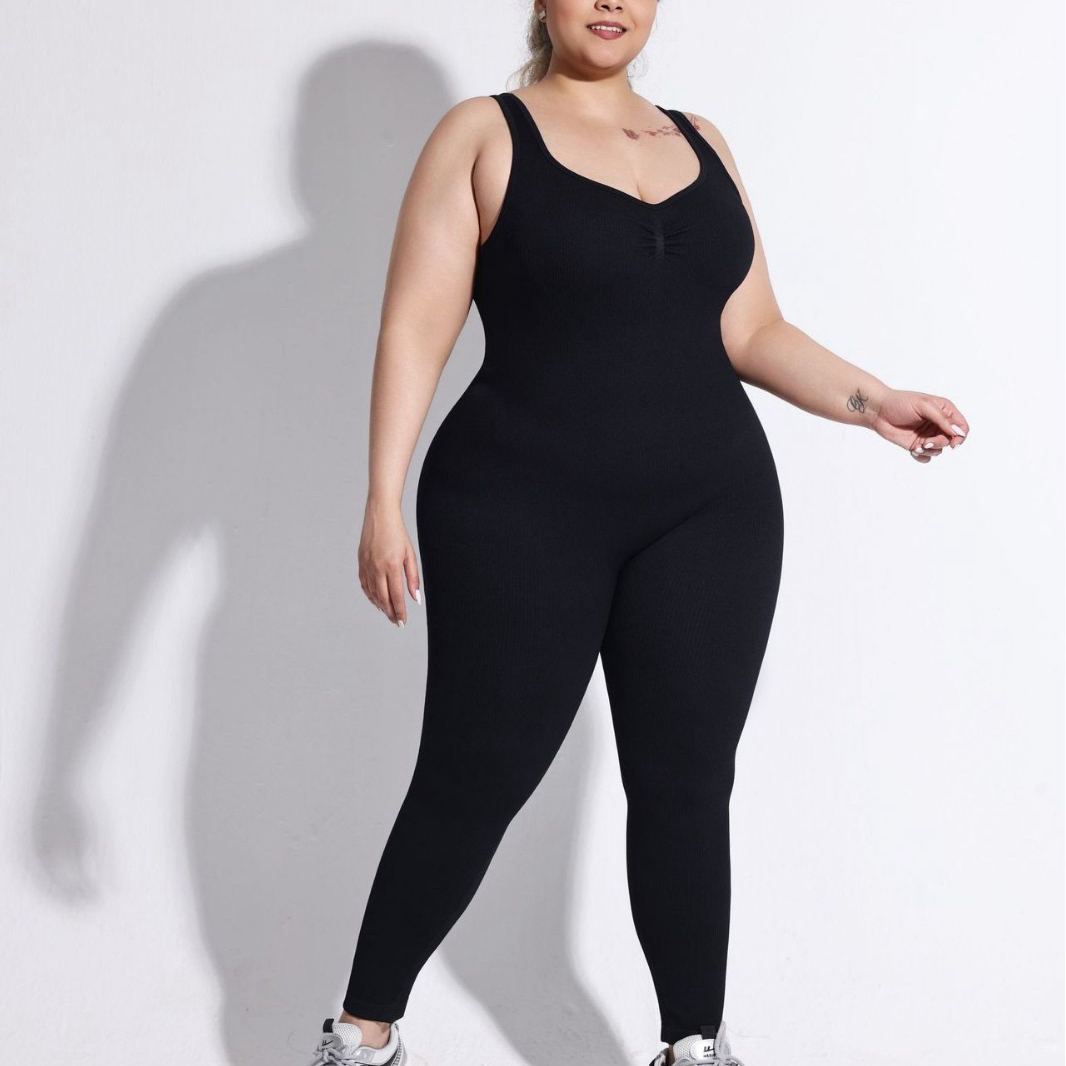 Large Size Backless Thick Threaded Jumpsuit Fixed Shoulder Strap Sports Shapewear Seamless Hip Lift Yoga Suit