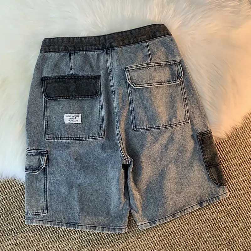 Mens Denim Shorts Straight Loose Wide Cargo Mens Short Jeans Pants Baggy With Vintage Trend 2024 Popular Streetwear Jorts T250603