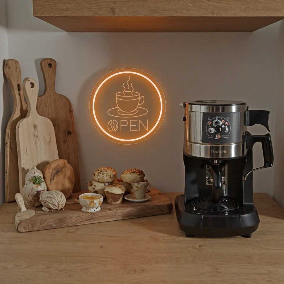 Coffee Open neon sign LED Neon Light for Cafe Cafeteria Restaurant luminous business signs Home Kitchen wall decorations lights XJ250602