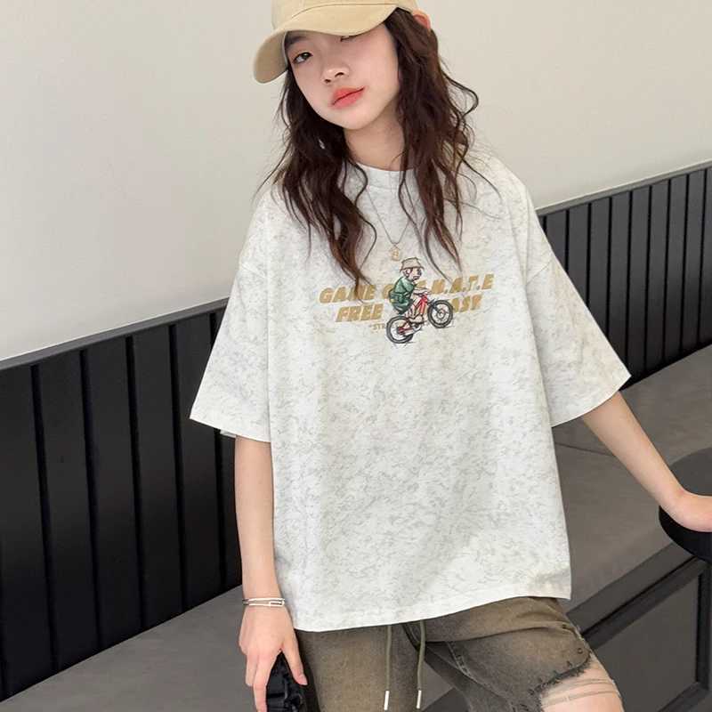 Girls Short Sleeve T-shirt 2025 Summer Outfit New Childrens Tie Dye Printed Top for Girls Fashionable Personalized Versatile T250603