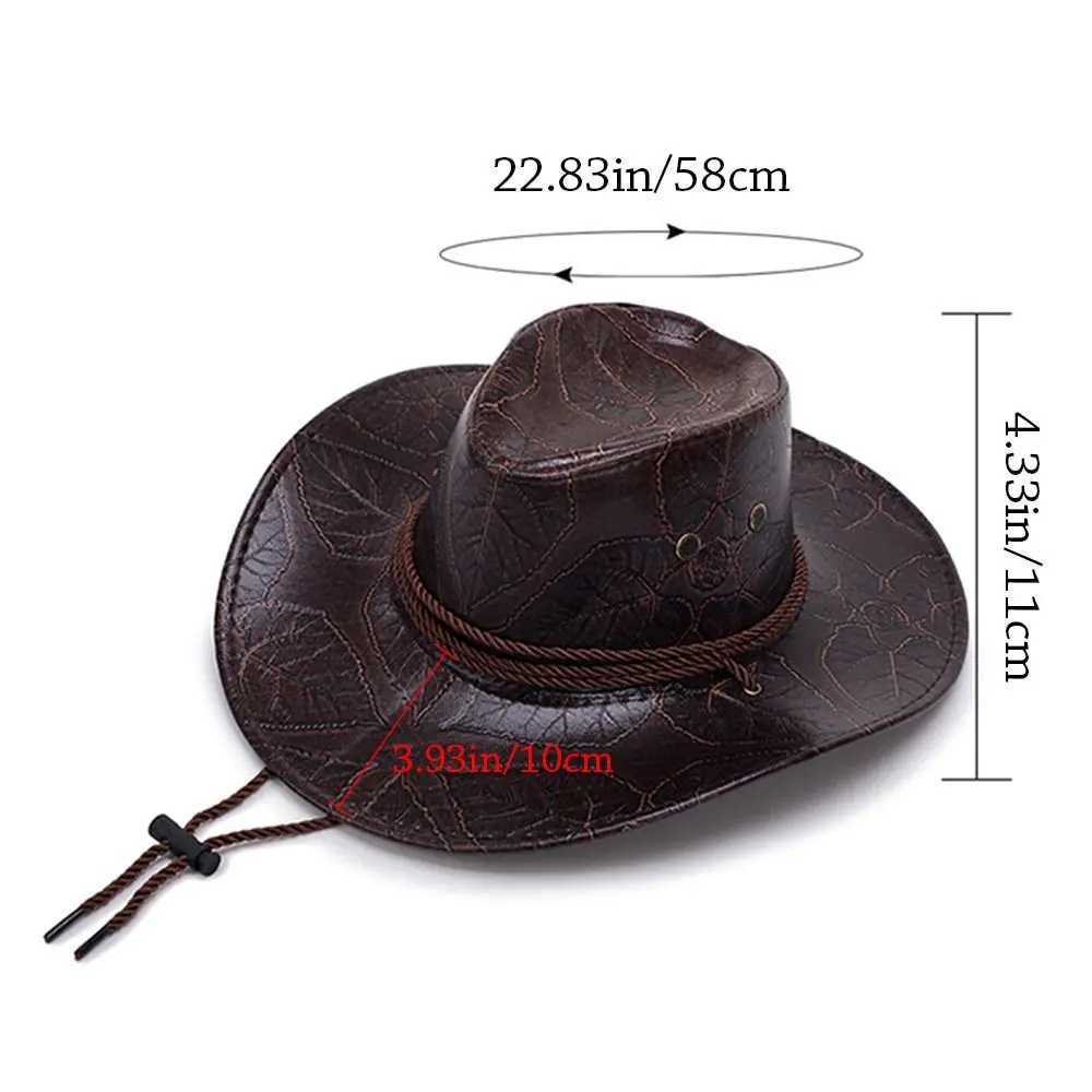 Cowboy Knight Hat Women Men Leather Caps Western Sun Hats Gentleman Jazz Vintage Cap Large Grassland Summer Autumn Visors W250602