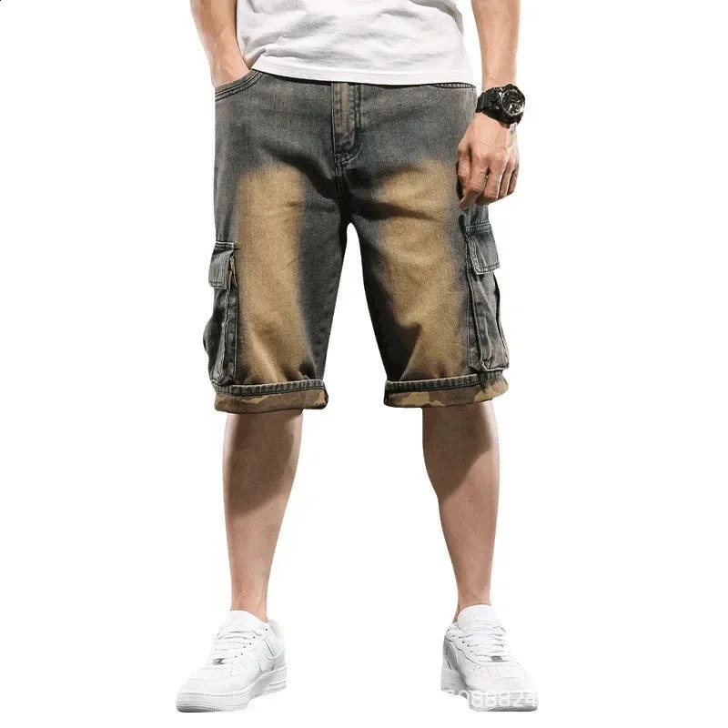American Style Loose-Fit Denim Shorts With Multiple Pockets For Men Wide-Leg Casual Hip Hop Pants Plus Size Camouflage Edge Trim 250530