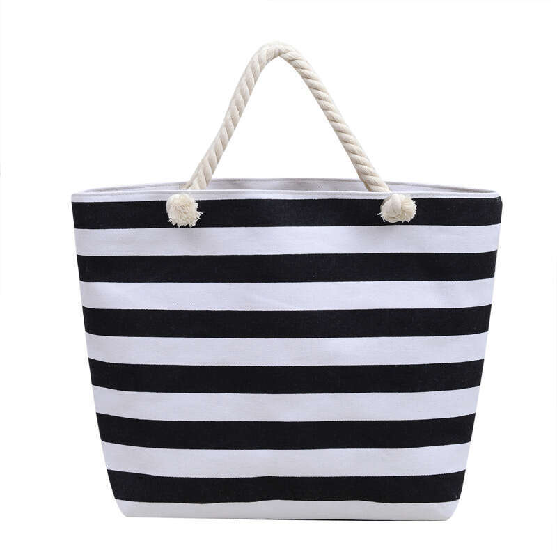 Fashion Striped Canvas Women's Artistic Style Large Capacity Ladies Handbag Shoulder Bag In Stock