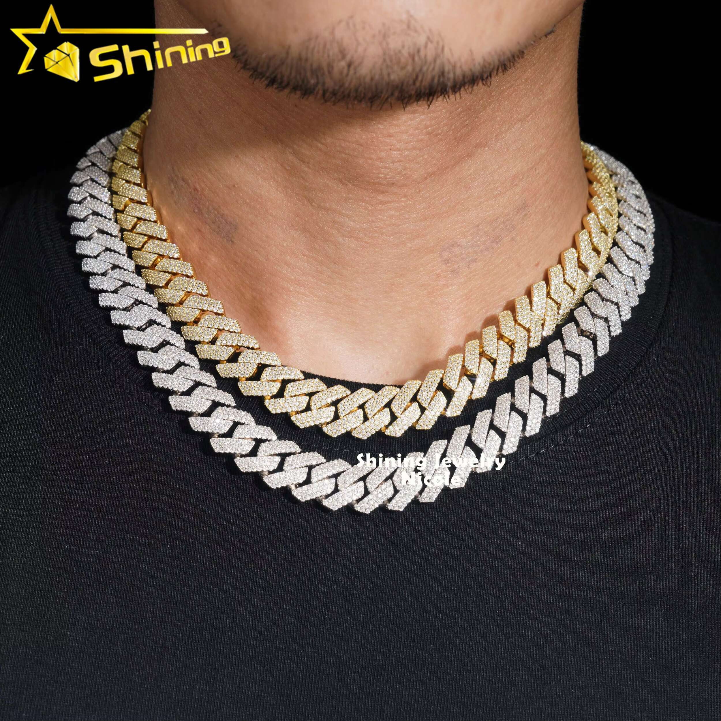 Hot Selling Regular Prong Setting 14mm Silver 925 Moissnaite Cuban Link Chain