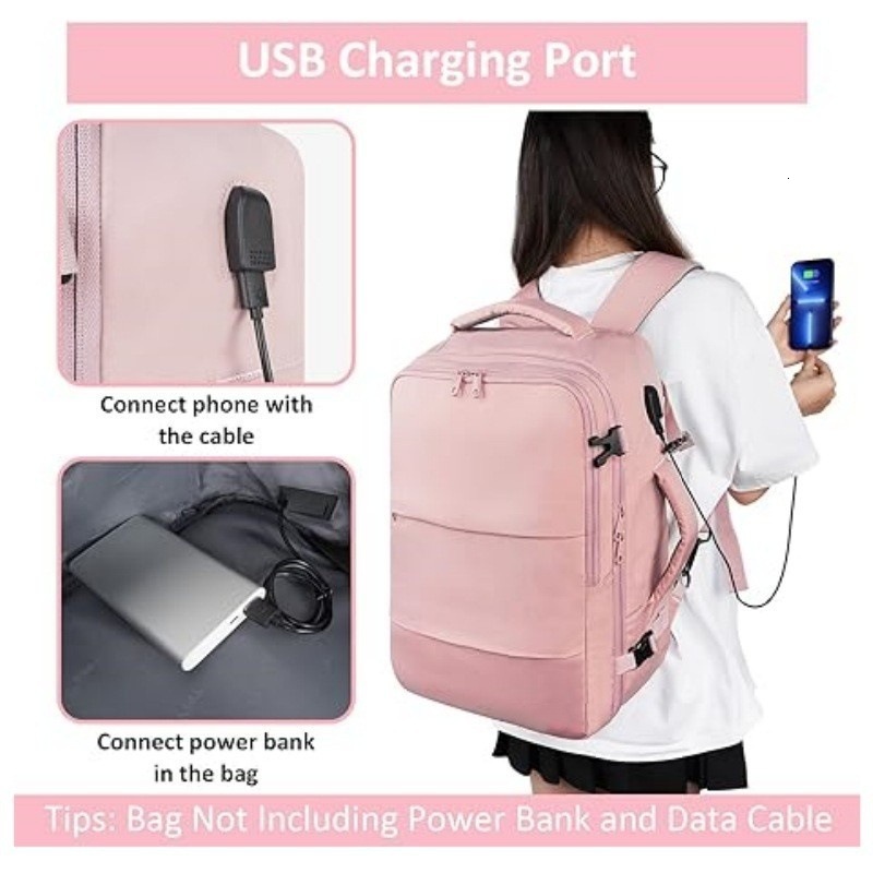 Waterproof Double Shoulder Backpack USB Lage School Bag Travel Toiletry Set Fashion