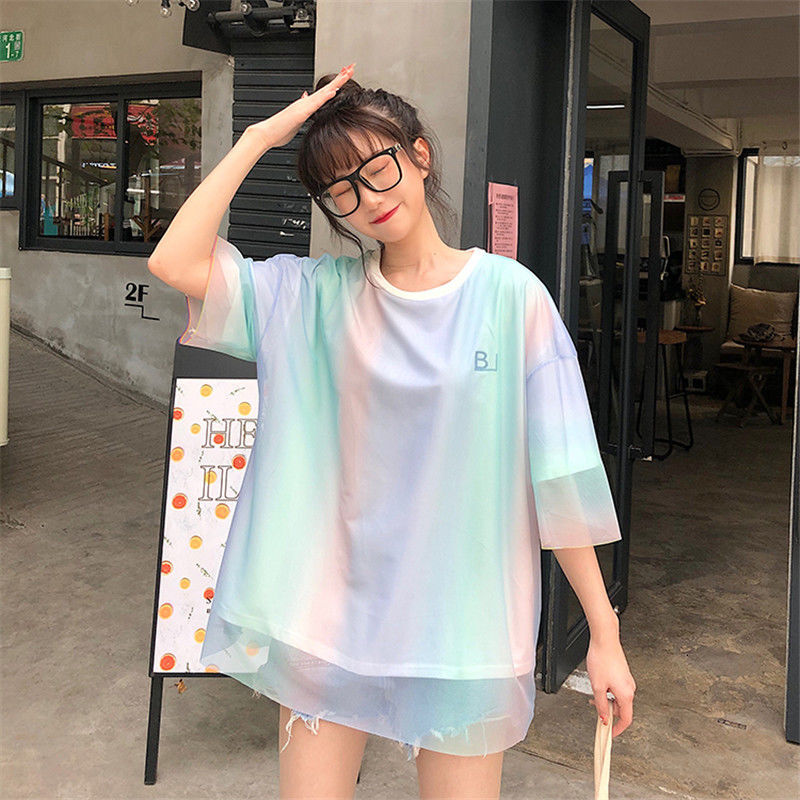 2025 new spring summer women's T-shirt new women's fake two-piece white T-shirt spring and summer Korean style short sleeved loose color gra