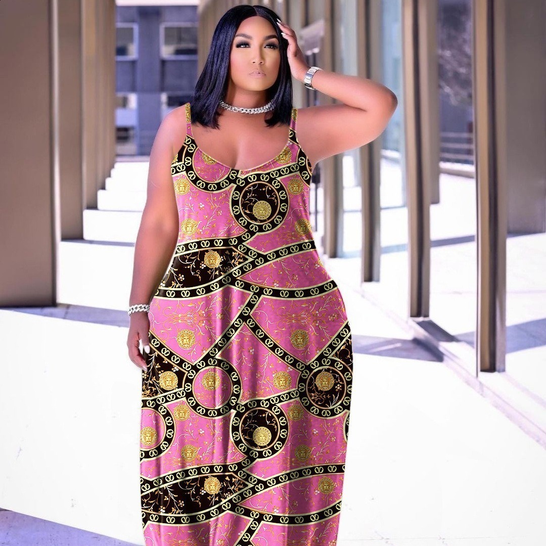 Plus size Dresses Fashion Summer Size Dress Casual Map Printing Sleeveless Lapel Shirt Maxi Long Dresse Wholesale Drop 230512