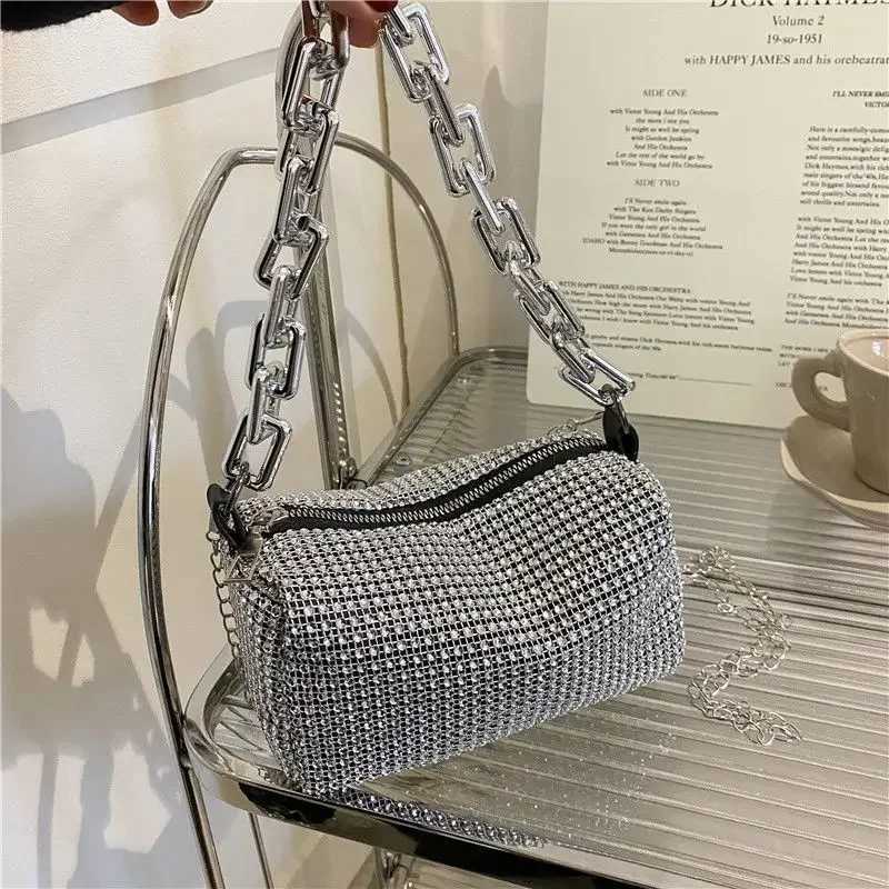 Allover Rhinestone Bucket Bag Glitter Chain Prom Purse Womens Mini Crossbody Bag Y250603
