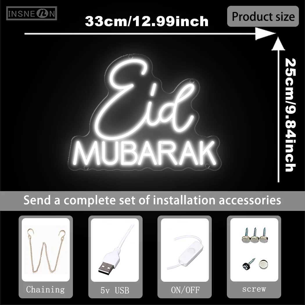 Eid MUBARAK Neon Sign LED Neon Light For Ramadan Crescent Islamic Home Yard Wall Art Decor Party Decoration Room Night Lights XJ250602