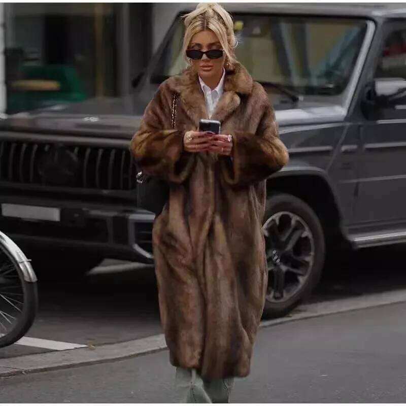 New autumn-winter imitation coat women's long whole mink fur suit collar casual
