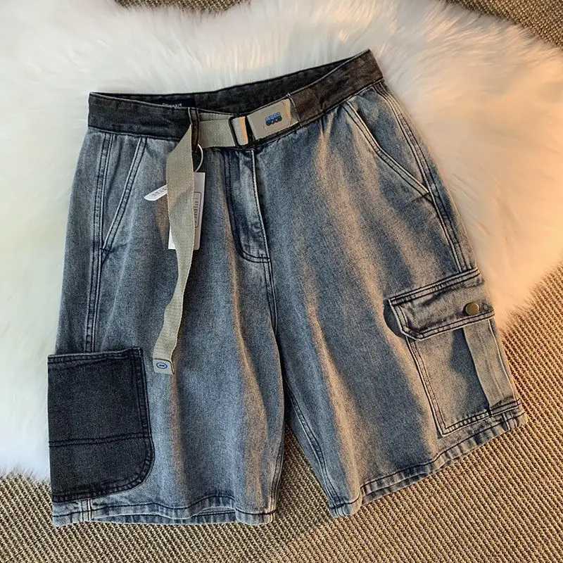 Mens Denim Shorts Straight Loose Wide Cargo Mens Short Jeans Pants Baggy With Vintage Trend 2024 Popular Streetwear Jorts T250603