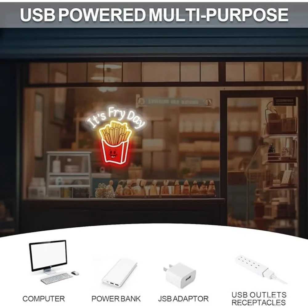 French Fries Neon Light Its Fry Day Neon Sign Fast Food Neon Food Shop Restaurant Wall Decor Shop Sign Home Kitchen Wall Decor XJ250602