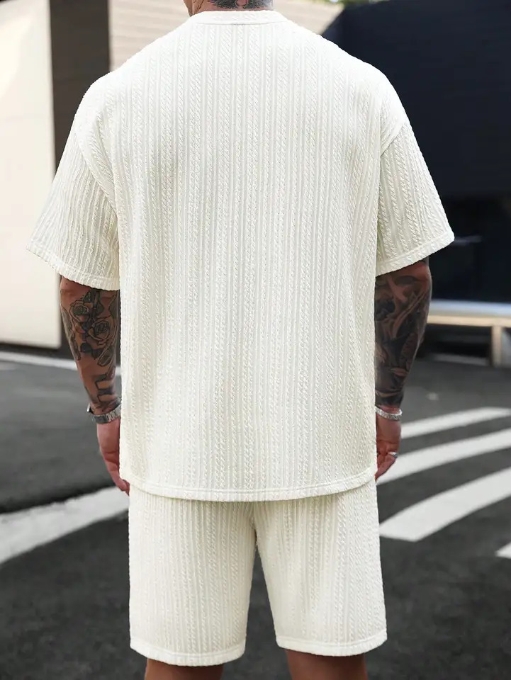 Mens Summer Casual Fashion Jacquard Set is a and Comfortable Suitable for Daily Leisure Sports Occasions 250529Z