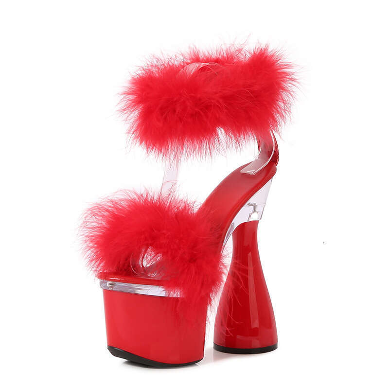 Super High Heels Transparent Super 17Cm Chunky Heel Summer Women's Waterproof Platform Furry Sexy Fairy Sandals High Heels Platform High Heels