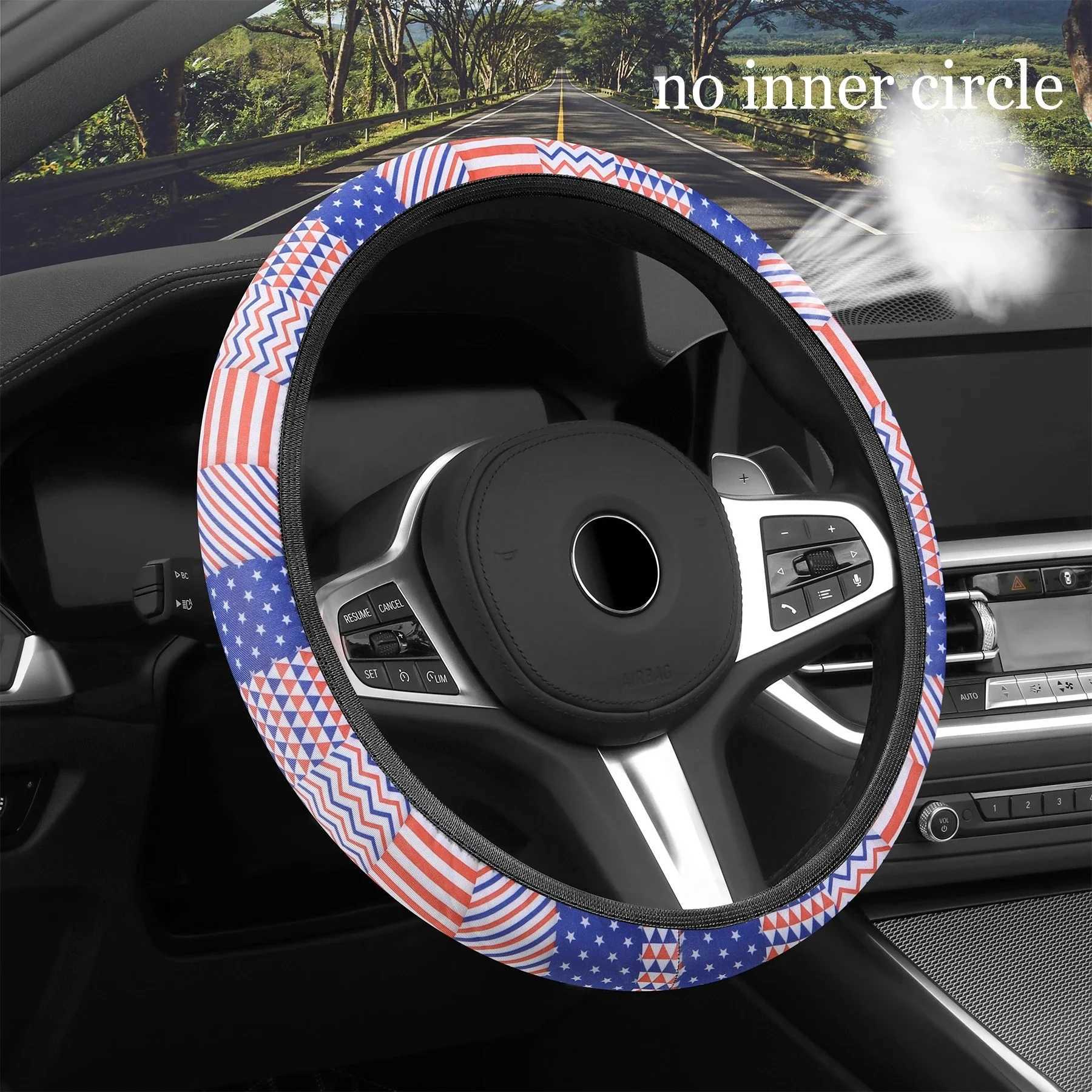 NEW Car steering wheel cover elastic no inner ring breathable non-slip American print handlebar cover R250603