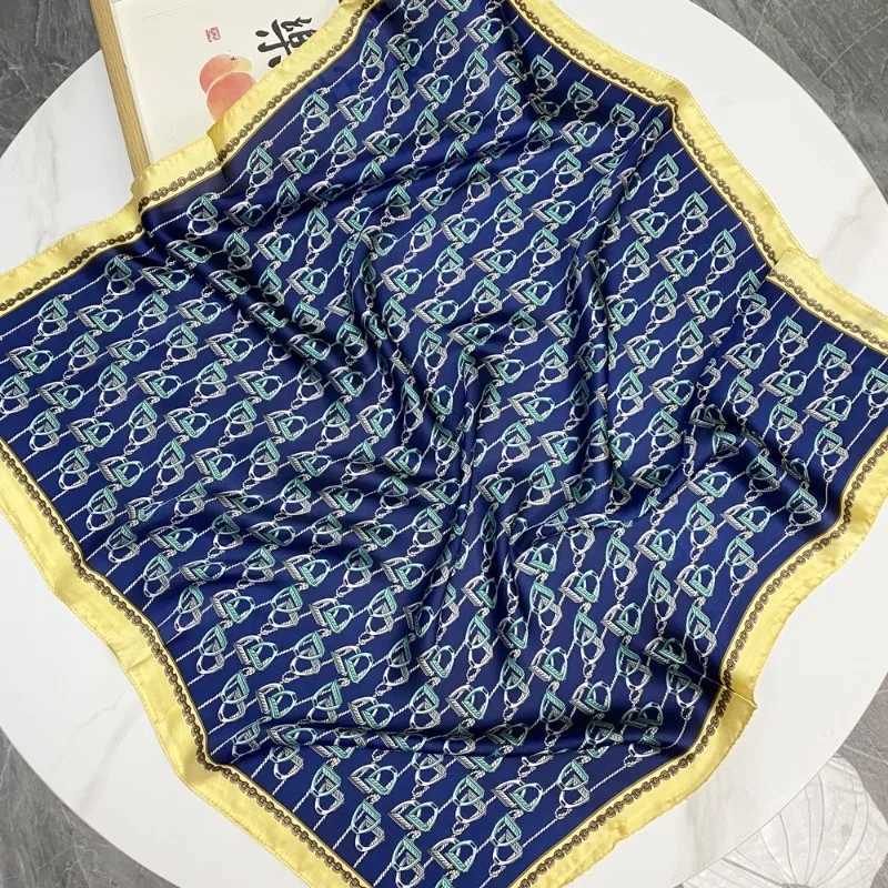 68cm Yellow Chain Horse Printed Scarf for Women Thin Imitation Silk Scarf Simple Light Luxury Style Scarves Headscarf Shawl W250602
