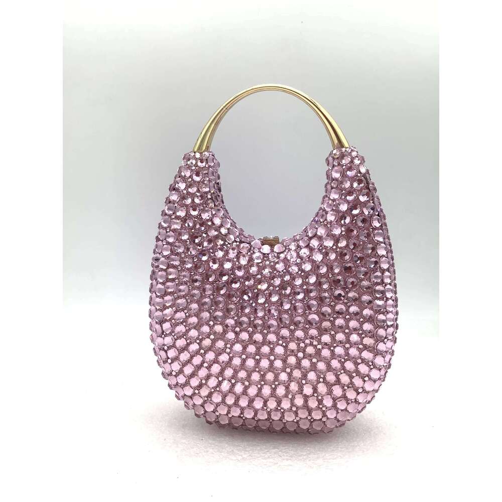 Crystals Top Women Handle Evening Handbags Pink/Red Lady Dias Minaudiere Gold/Brown Wedding Clutch Bags Gems Handbag Purse