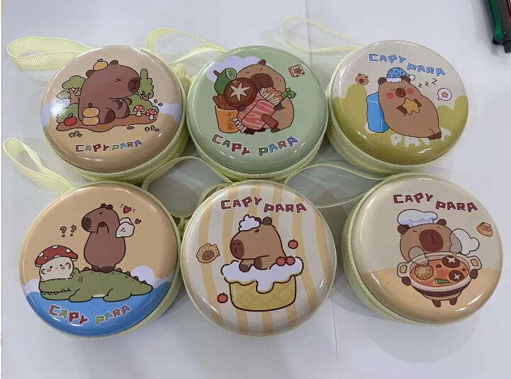 Korean Style Christmas New Year Tinplate Storage Box Iron Round Coin Purse Cartoon Animal Mini Key Earphone Bag