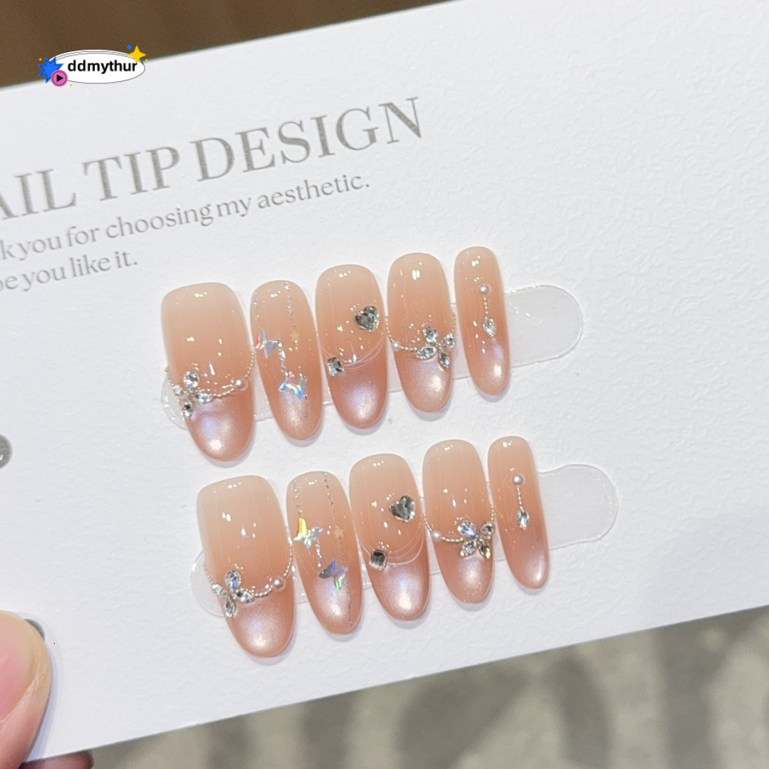 Qianfan Art Zircon Dia High-end Wearable Nails Pure Handmade Long Tips Fake Nail Stickers Ins Style ddmythur
